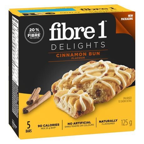 Fibre 1 Delights Soft Baked bar - Cinnamon Bun, 5 Count,125g/4.4oz., {Imported from Canada}