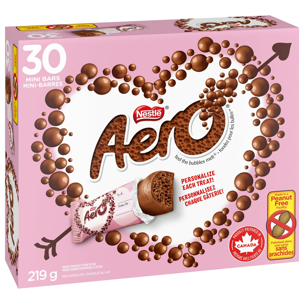 Nestle Aero Valentine's Day Milk Chocolate Mini Bars, 30ct., 219g/7.7 oz. - Front Of Box