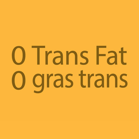 Text '0 Trans Fat 0 gras trans' on a yellow background