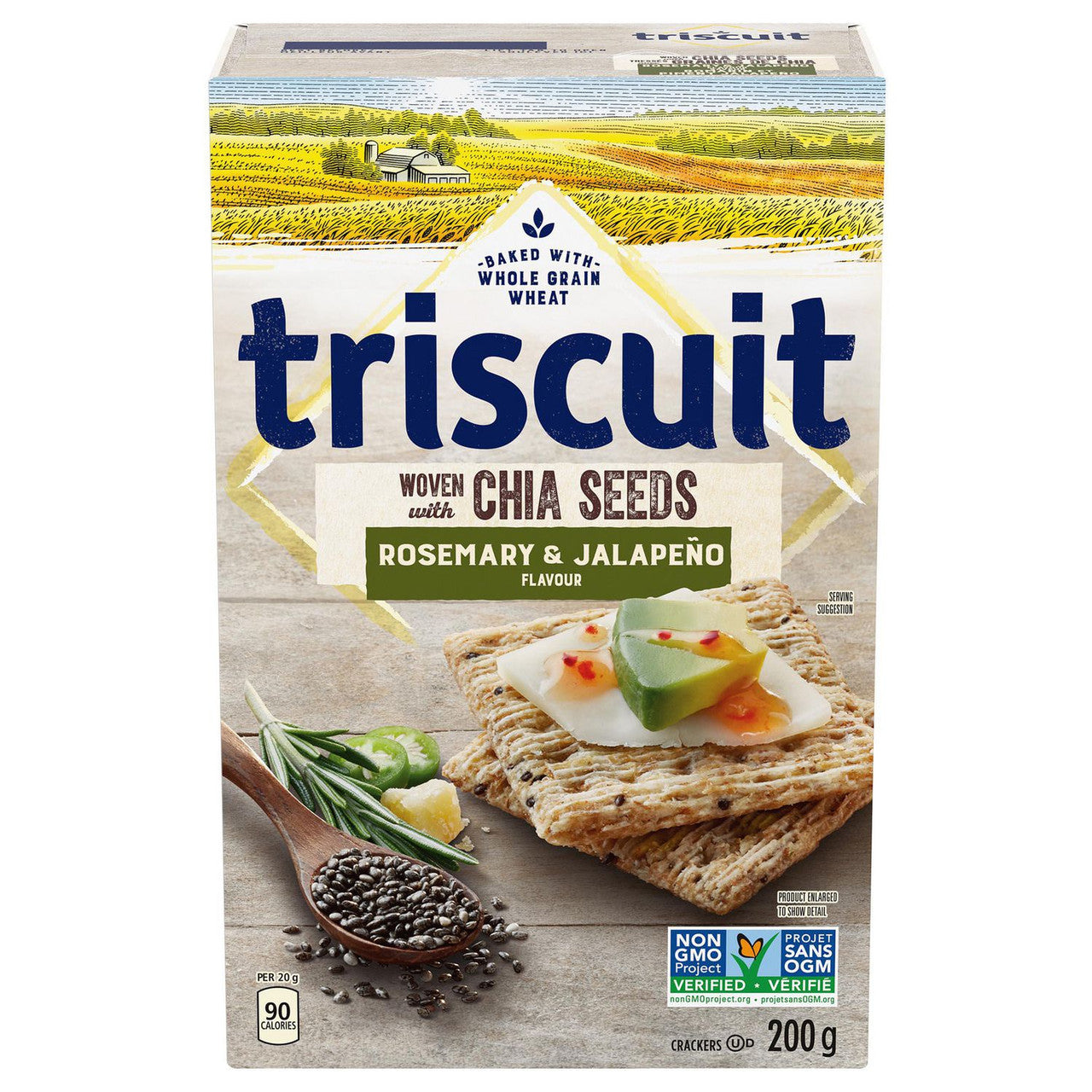 TRISCUIT Rosemary & Jalapeno Crackers with Chia Seeds, 200g/ 7.1 oz., Box {Imported from Canada}