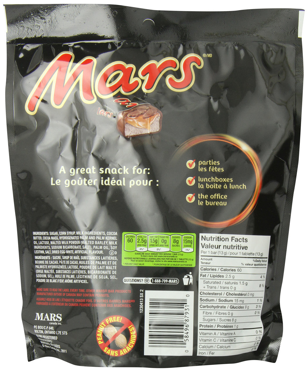 Mars Snack Size Chocolate Candy Bars (10 pk) 130g/4.6 oz., {Imported from  Canada}