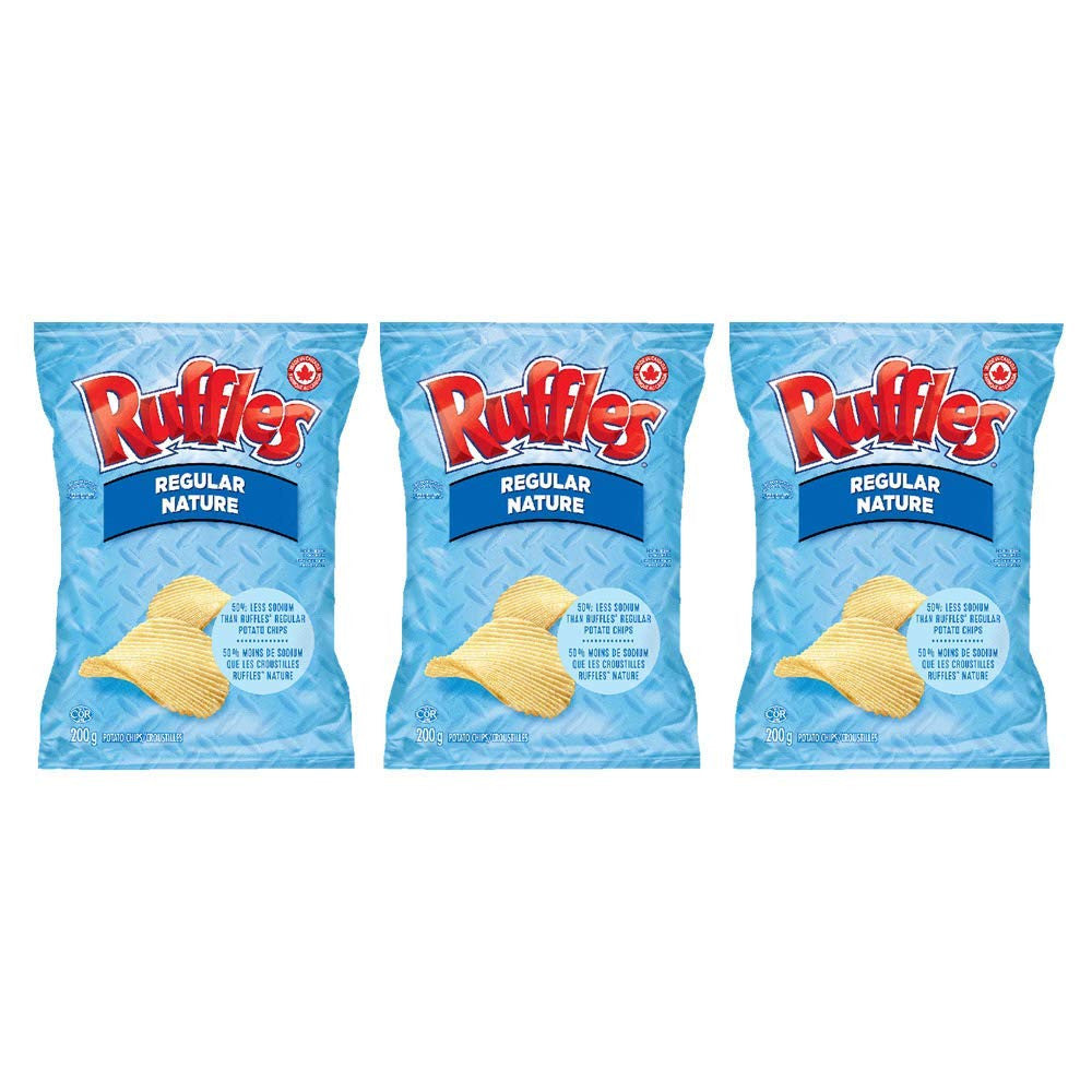 Ruffles Regular Lightly Salted Potato Chips 200g/7.05oz, 3-Pack {Imported from Canada}