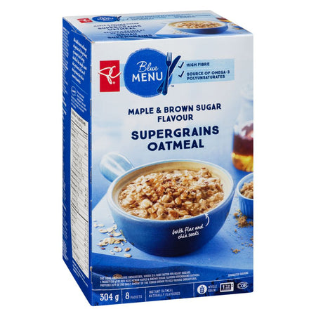 President's Choice Blue Menu Maple & Brown Sugar Flavour Supergrains Oatmeal, 304g/10.7oz., {Imported from Canada}