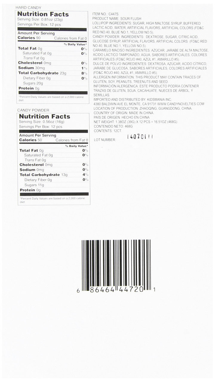 Kidsmania Sour Flush Candy Plunger with Sour Powder Dip, 39g/1.38oz., (12ct)