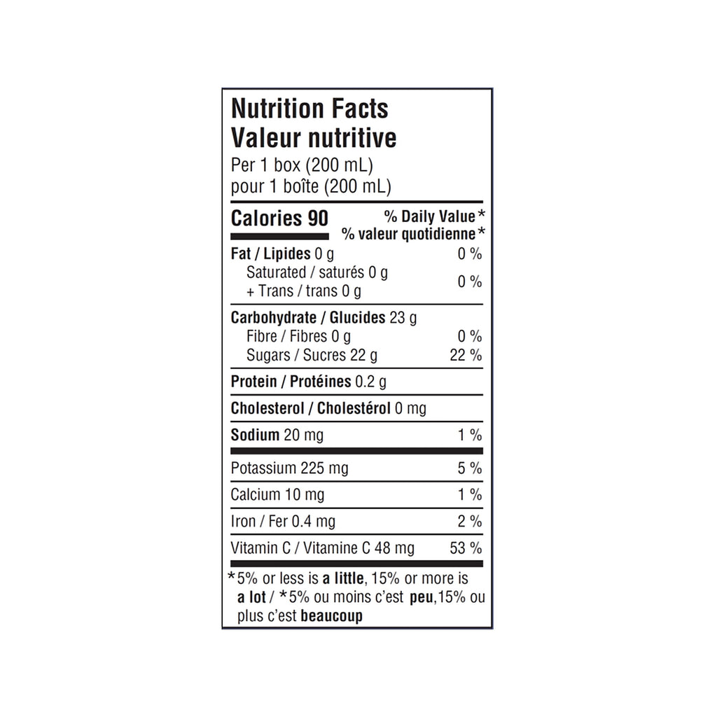 SunRype Grape Juice Boxes Perfect For On-The-Go, 5x200ml/33.8 fl. oz. - Nutrition Facts Label