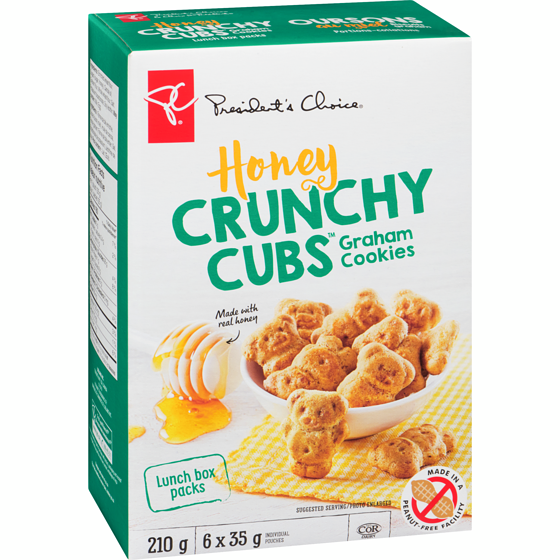 President's Choice Honey Crunchy Cubs Graham Cookies Lunch Box Packs, 210g/7.4oz, {Imported from Canada}