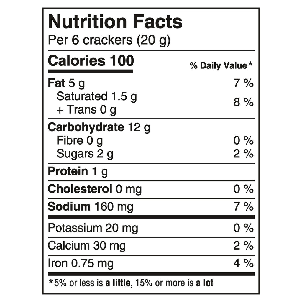 Christie Ritz Original Crackers, 180g/6.3 oz. - Nutrition Facts Label