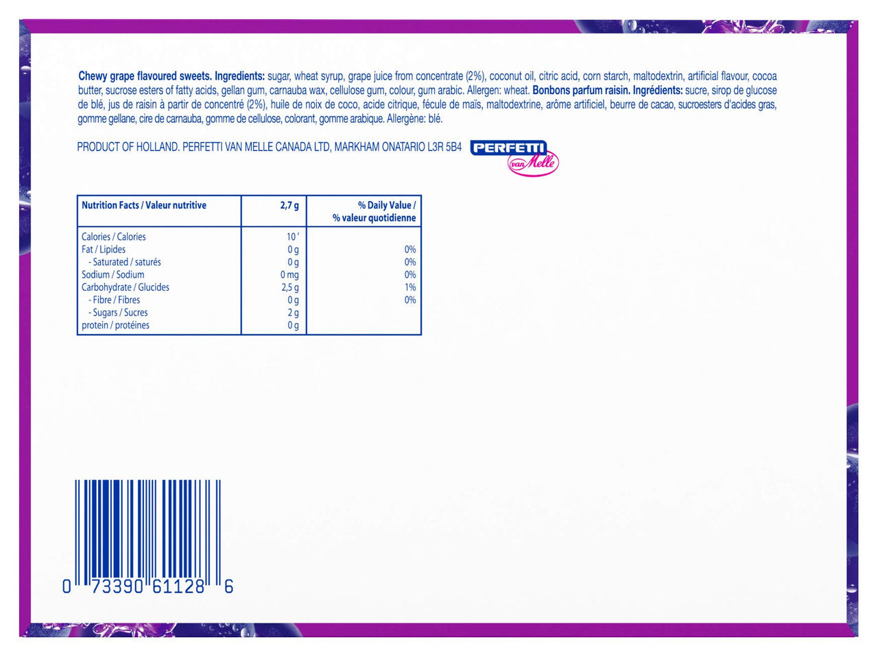 MENTOS Grape Chewy Mints, 20 rolls x 37.5g/1.3oz.(Per Roll), {Imported from Canada}