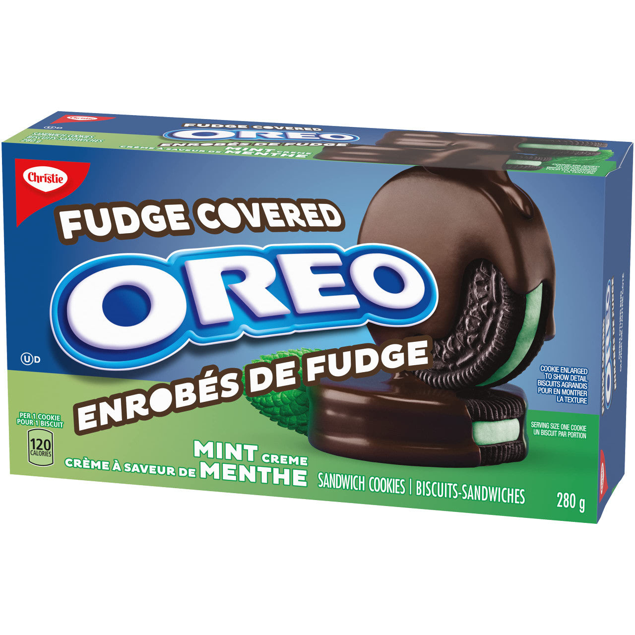 Christie Oreo Mint Chocolate Fudge Covered Cookies, 280g/9.9oz., Bag, (Imported from Canada)