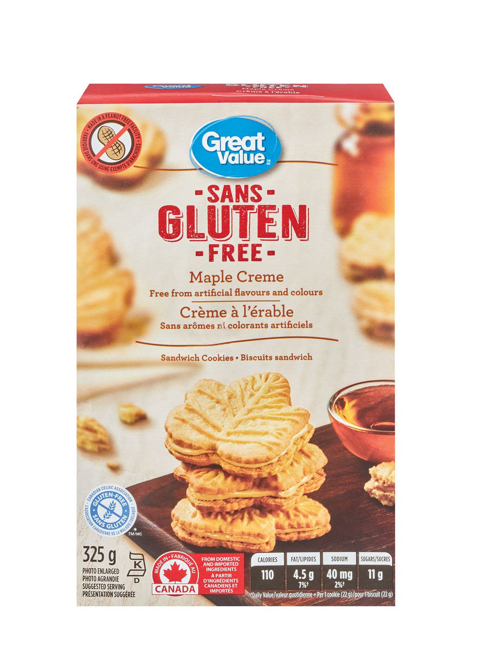 Great Value Gluten Free Maple Cream Cookies 325g/11.5oz, (Imported from Canada)