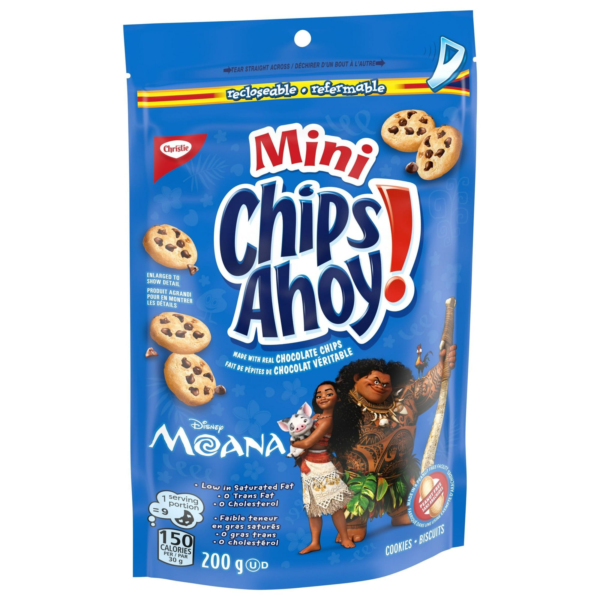 Chips Ahoy! Chocolate Chip Cookies With Mini Chips, 200g/7.05 oz with Disney Moana characters on a white background