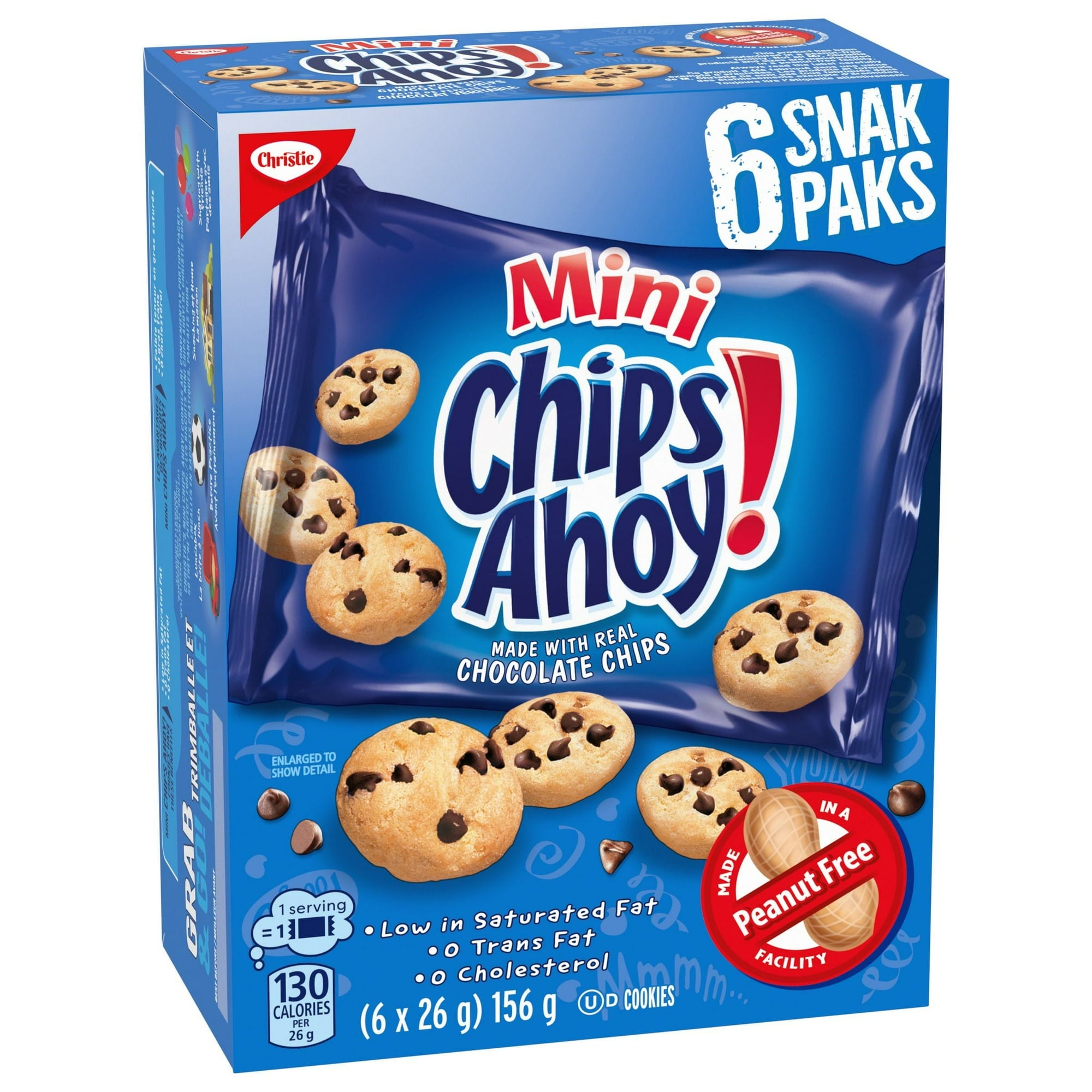Side box of Chips Ahoy! Mini Chocolate Chip Cookie Snack Packs - 156g/5.5 oz on a white background