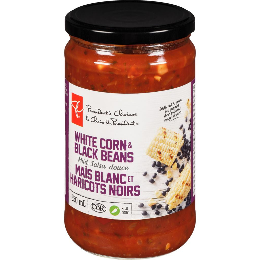 PC White Corn & Black Beans Salsa, Mild, 650mL/22 oz., {Imported from Canada}