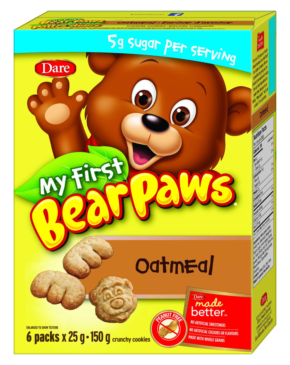 Dare Bear Paws My First Oatmeal Cookies, 6 Pouches per Box, 25g, 150g/5.3 oz., Box {Imported from Canada}