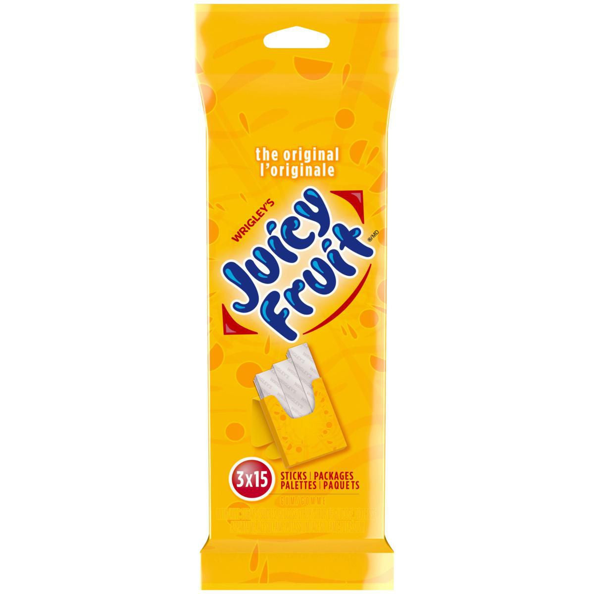 Juicy Fruit Sugar-Free Gum, The Original, 3-Pack, 15 Sticks {Imported from Canada}