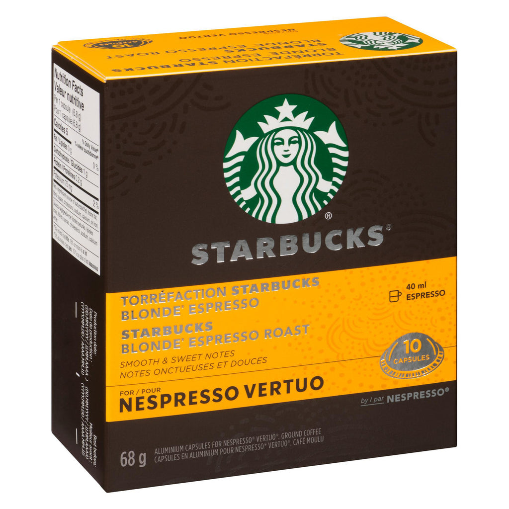 Starbucks Blonde Espresso Roast Coffee, Capsules for Nespresso Vertuo, 10 count, 68g/2.4 oz. Box {Imported from Canada}