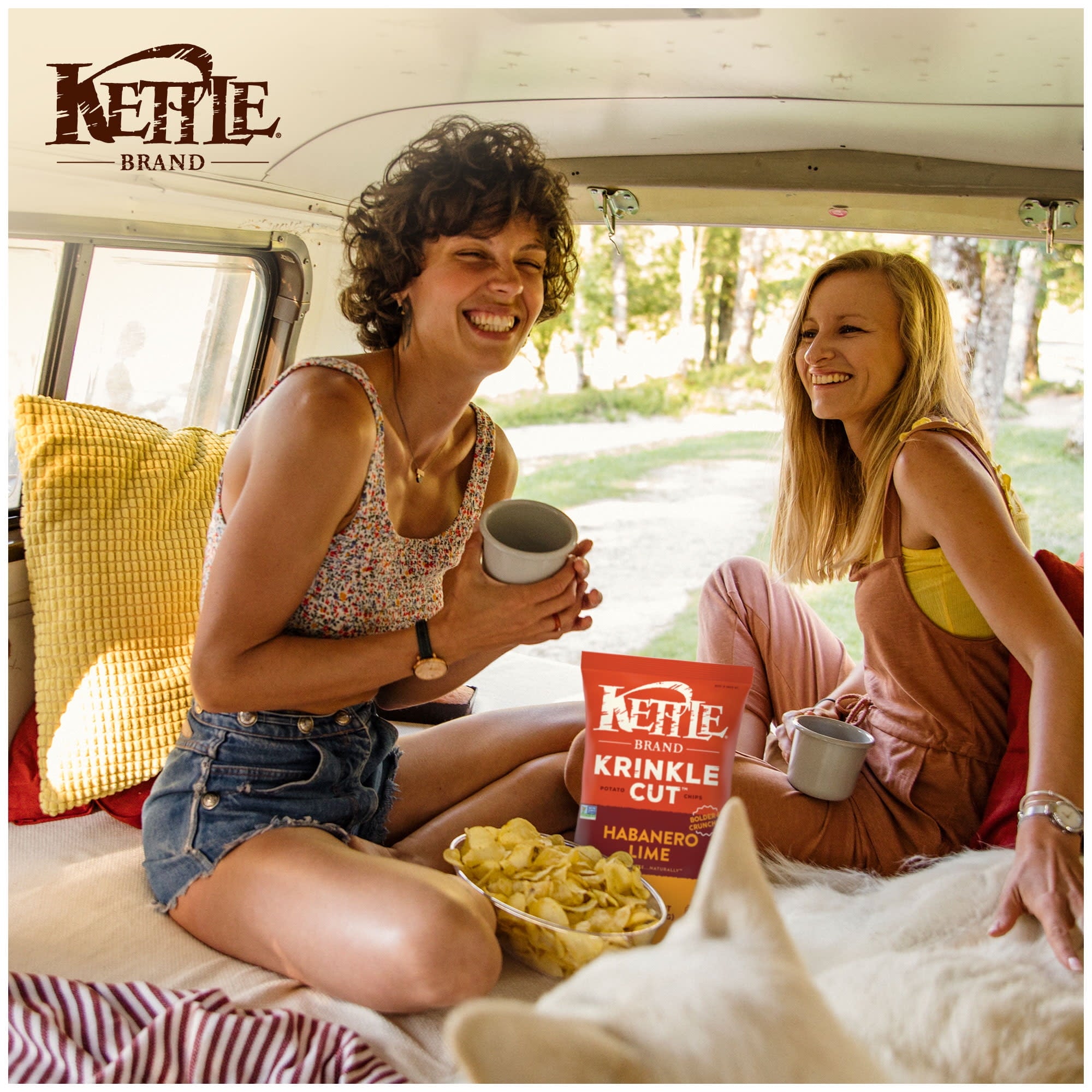 Kettle Brand Krinkle Cut Habanero Lime Flavored Potato Chips 198g/7 oz., Bag, chips enjoyed on a camping trip.