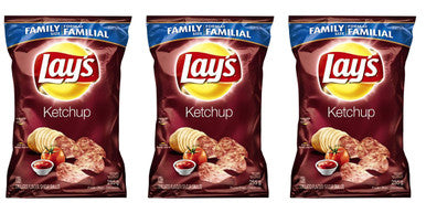 Lays Potato Chips, Ketchup, Large Family size 3-Pack {Imported from Canada}