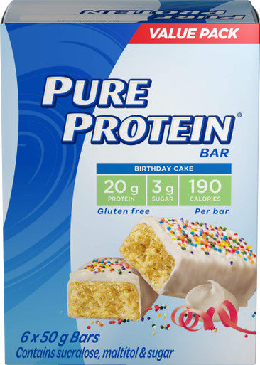 Pure Protein Bars, Gluten Free, Snack Bar, Birthday Cake, 50g/1.8oz., 6ct, {Imported from Canada}