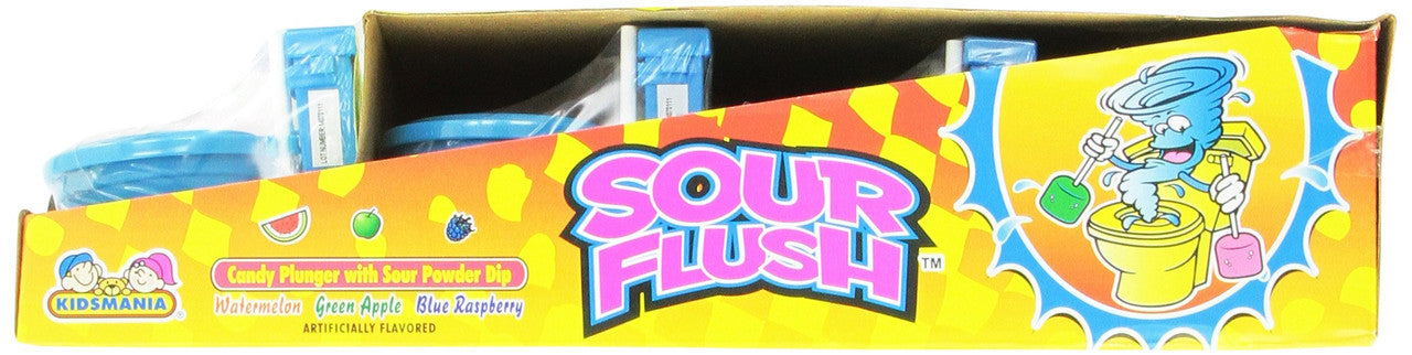 Kidsmania Sour Flush Candy Plunger with Sour Powder Dip, 1.38-Ounce Plungers (Pack of 12)
