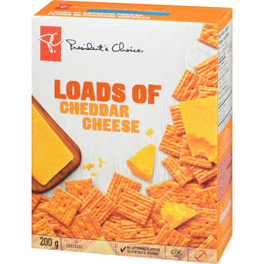 PRESIDENT'S CHOICE Loads Of Cheddar Cheese Crackers, 200g/7.1 oz., {Imported from Canada}