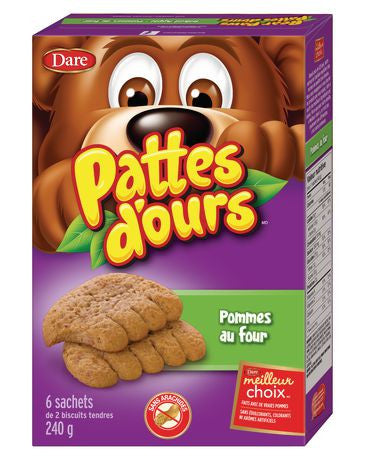 Dare Bear Paws Baked Apple Soft Snack Cookies, 240g/8.5oz, (Imported from Canada)