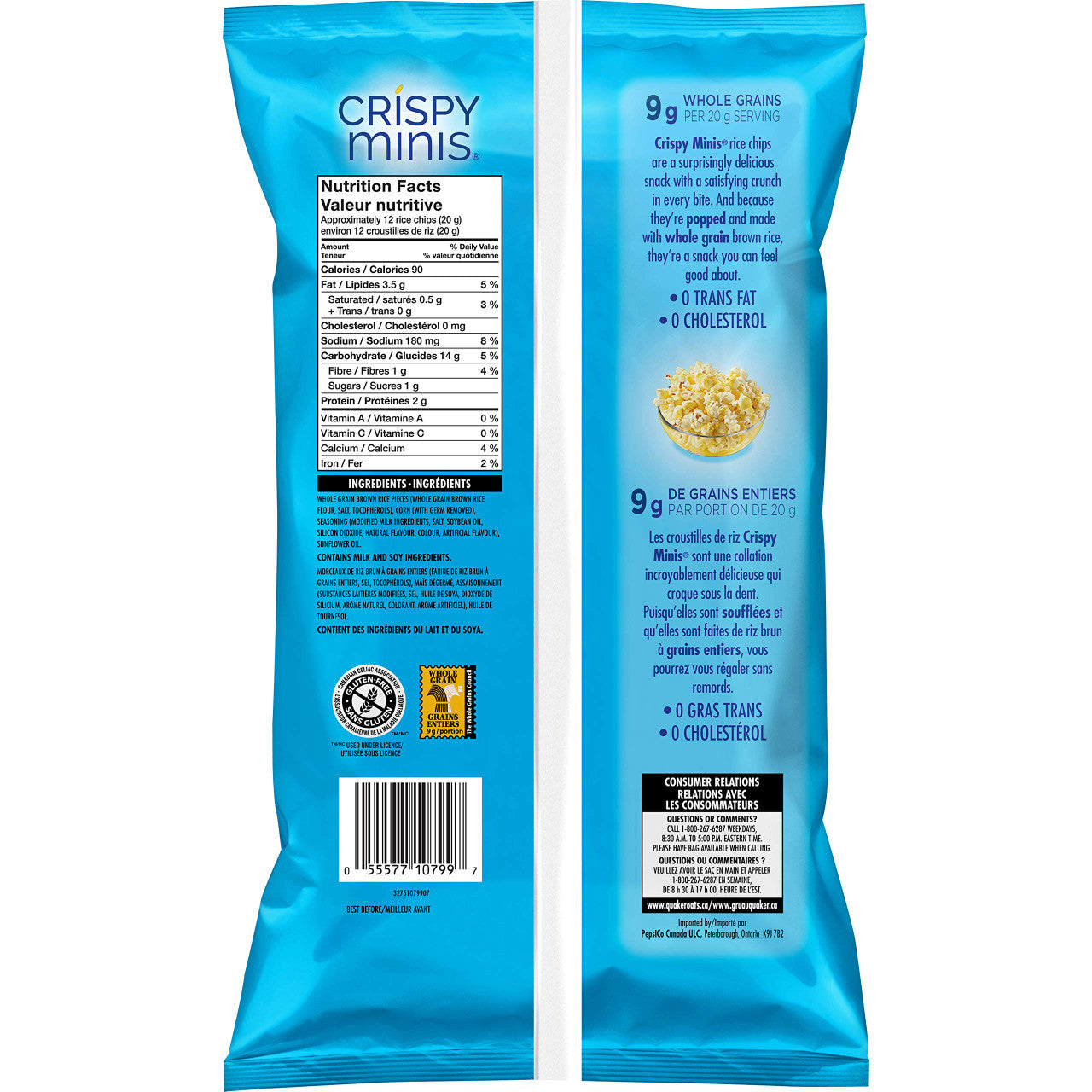 Quaker Crispy Minis Butter Popcorn 100g/3.5 oz., (12pk) {Imported from Canada}