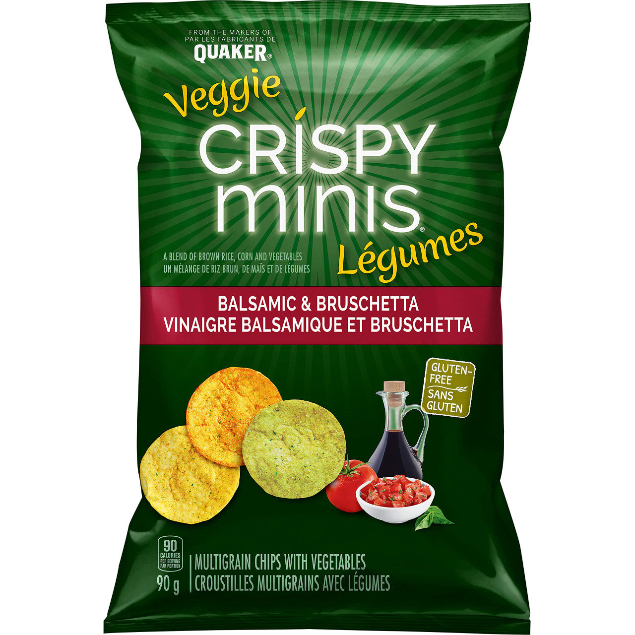 Quaker Crispy Minis Veggie Balsamic & Bruschetta Multigrain Chips, 90g/3.2 oz. (Imported from Canada)