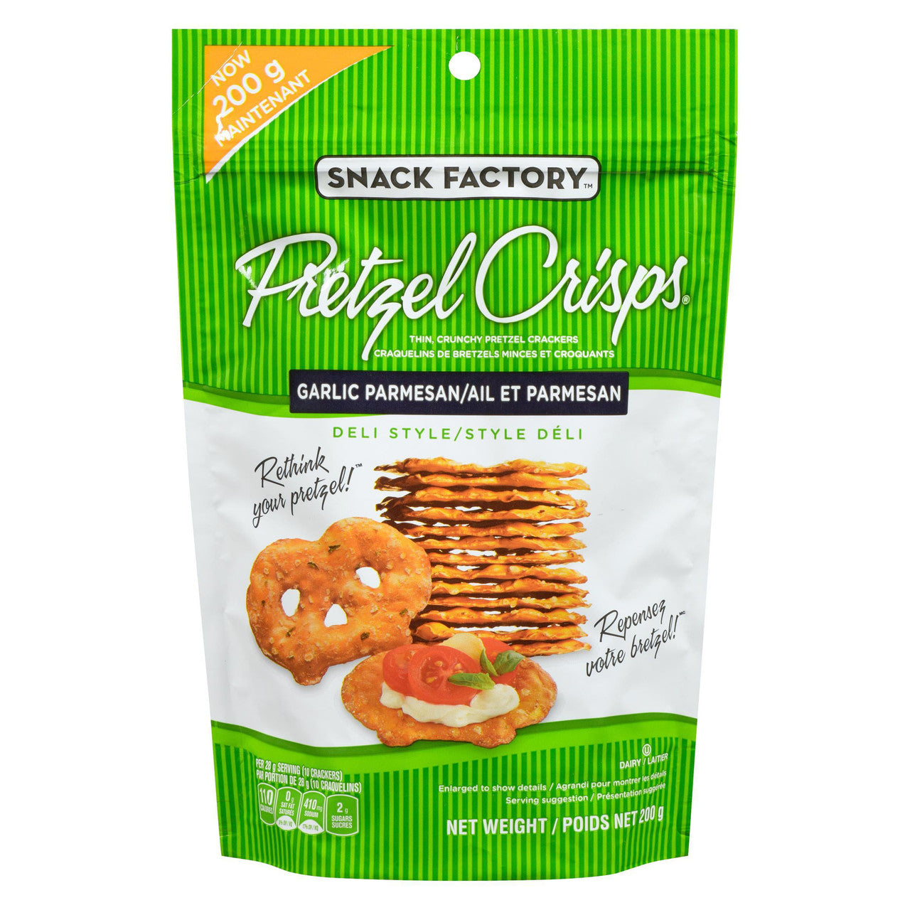 Snack Factory Garlic Parmesan Deli Style Pretzel Crisps, 200g/7 oz., {Imported from Canada}