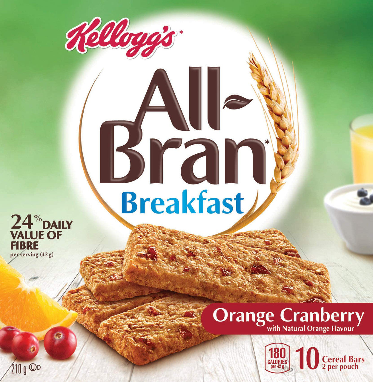Kellogg's All Bran Cranberry Citrus Bars 210g/7.4oz Imported from Canada