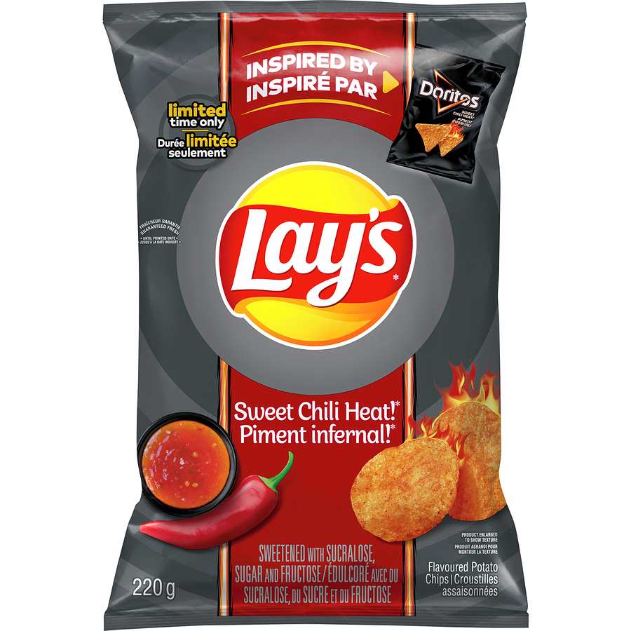 Lay's Sweet Chili Heat Potato Chips, Limited Time, 220g/7.8 oz., Bag, {Imported from Canada}