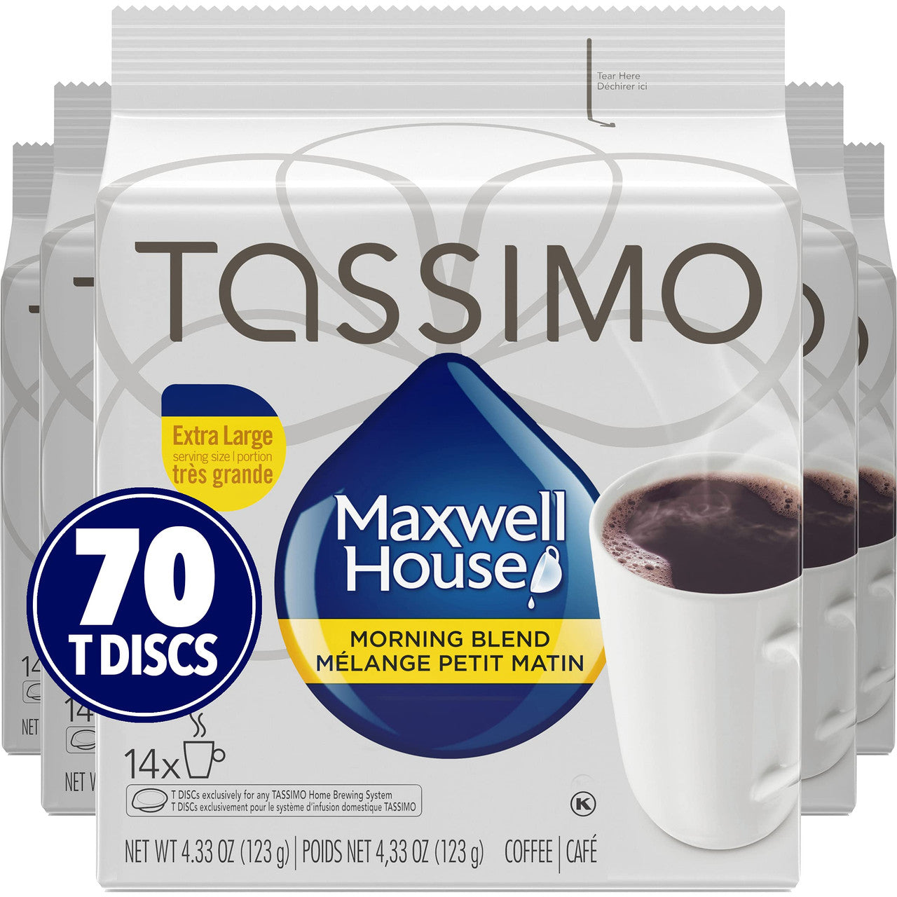 Tassimo Maxwell House Morning Blend Coffee, 70 T-Discs (5 Boxes of 14 T-Discs) {Imported from Canada}