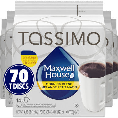 Tassimo Maxwell House Morning Blend Coffee, 70 T-Discs (5 Boxes of 14 T-Discs) {Imported from Canada}