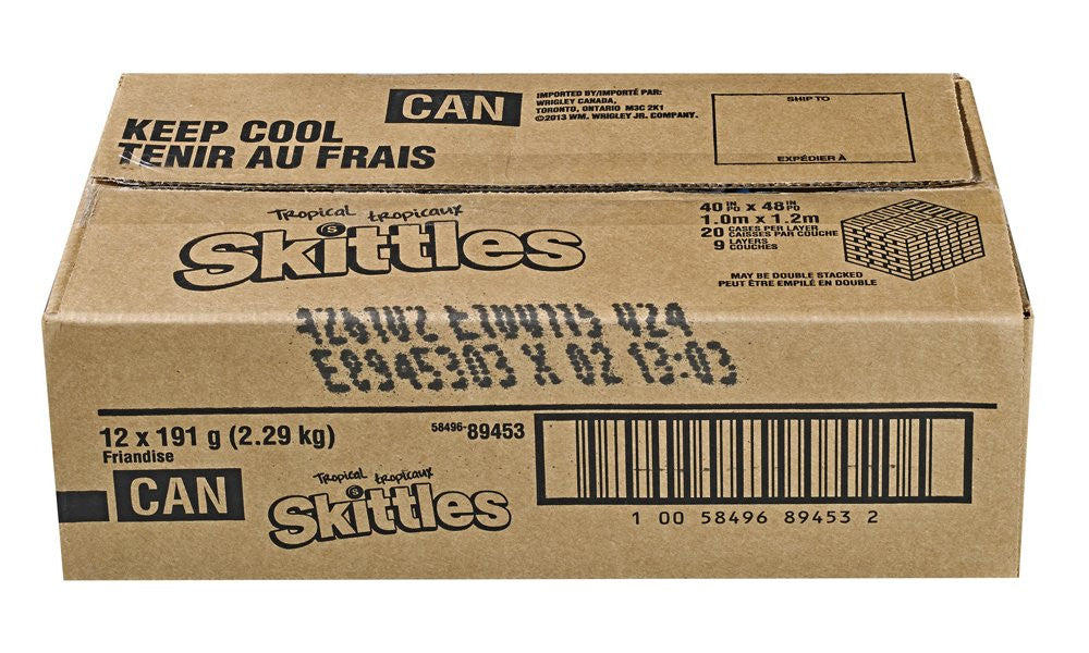 Skittles Tropical, Peg Bag, 191g 6.73oz 12ct  (Imported from Canada}