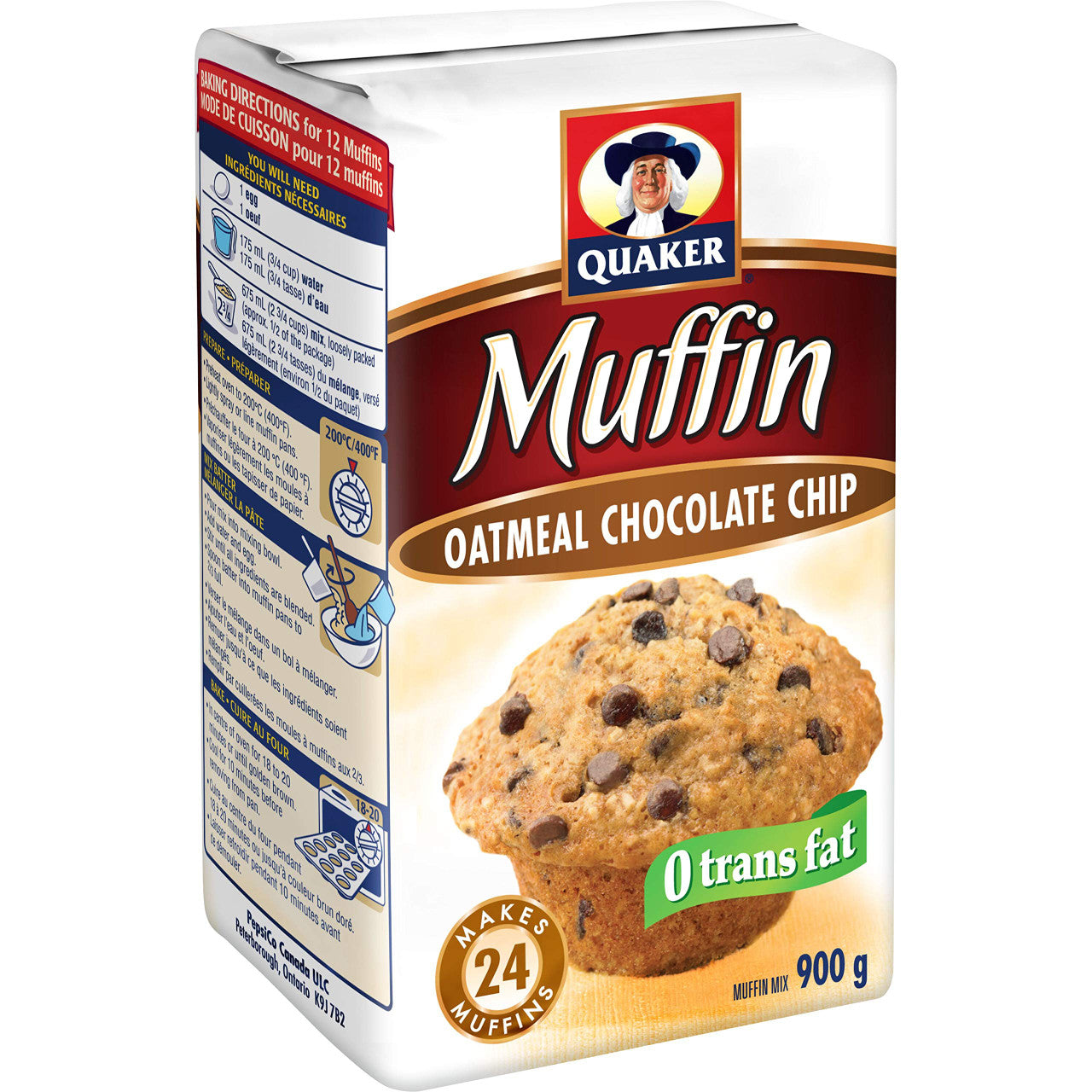 Quaker Muffin Mix Oatmeal Chocolate Chip, 900g/31.7 oz. (12pk) {Imported from Canada}