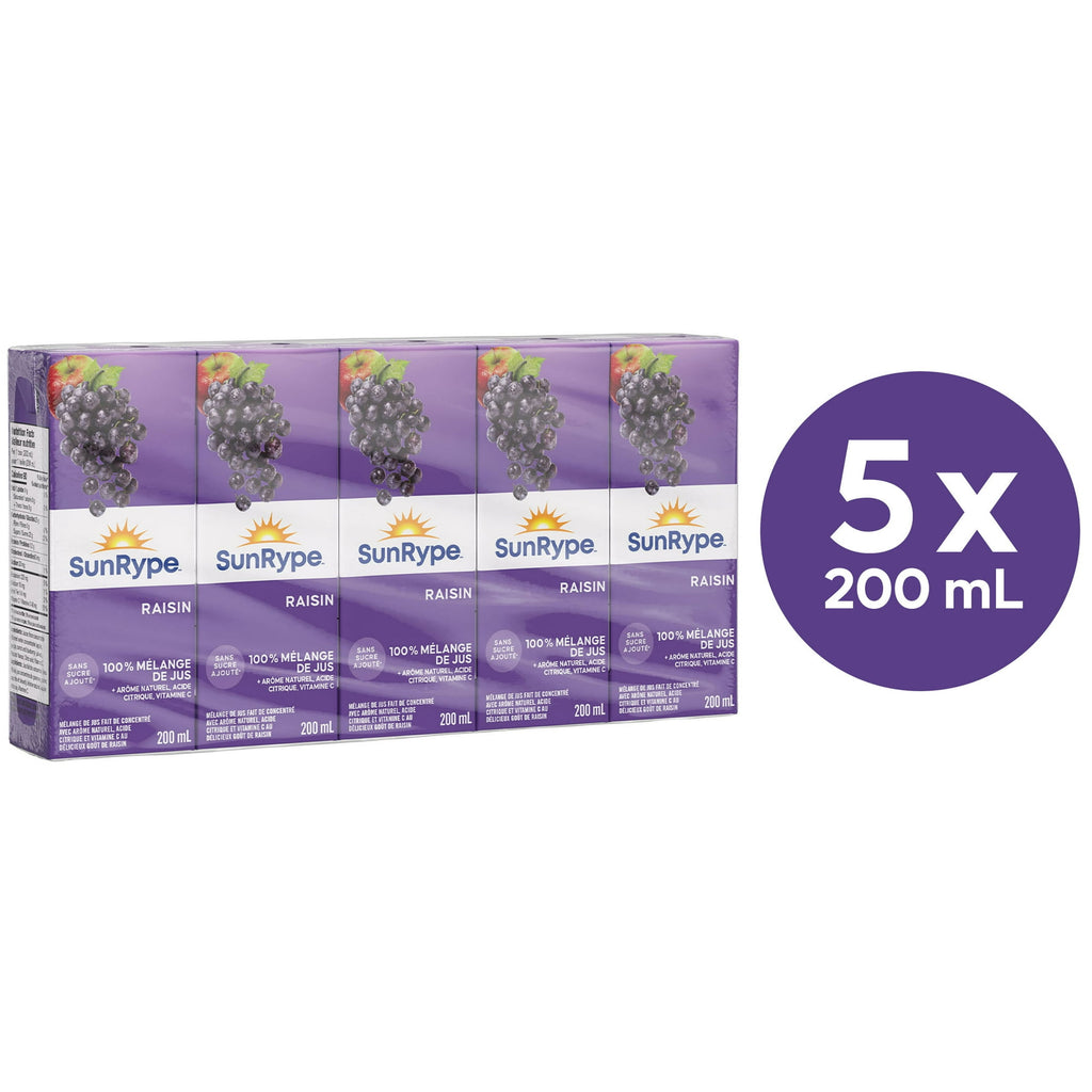 SunRype Grape Juice Boxes Perfect For On-The-Go, 5x200ml/33.8 fl. oz. - Back Of Pack