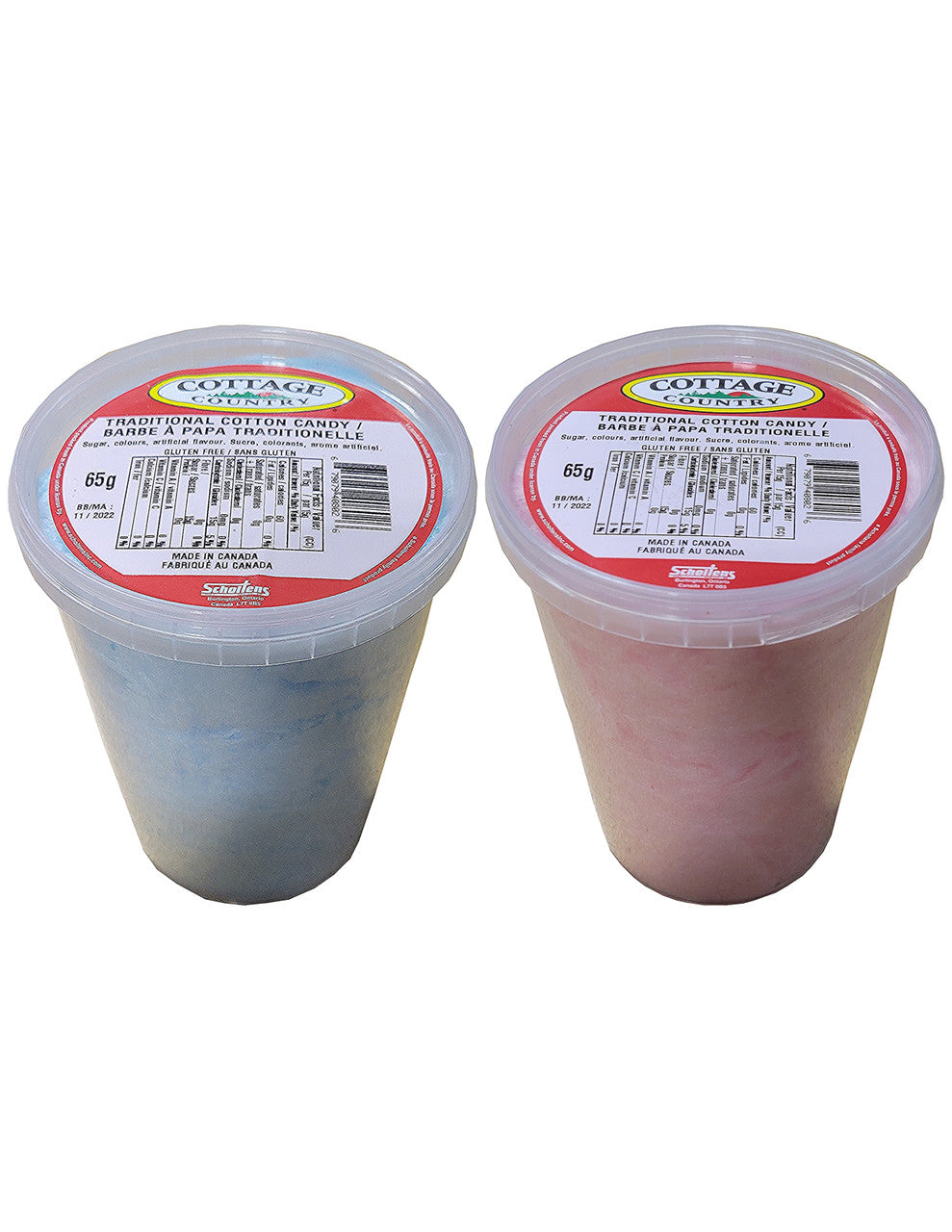 Cottage Country Traditional Cotton Candy, (2pk) Pink & Blue, 65g/2.3 oz, Tubs, {Imported from Canada}
