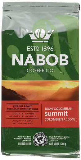 Nabob Ground Coffee, 100% Colombian Summit Medium Roast, 300g {Imported from Canada}