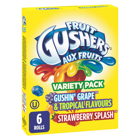 Betty Crocker Gushin Grape/Strawberry Gushers, 6ct 138g  {Canadian}