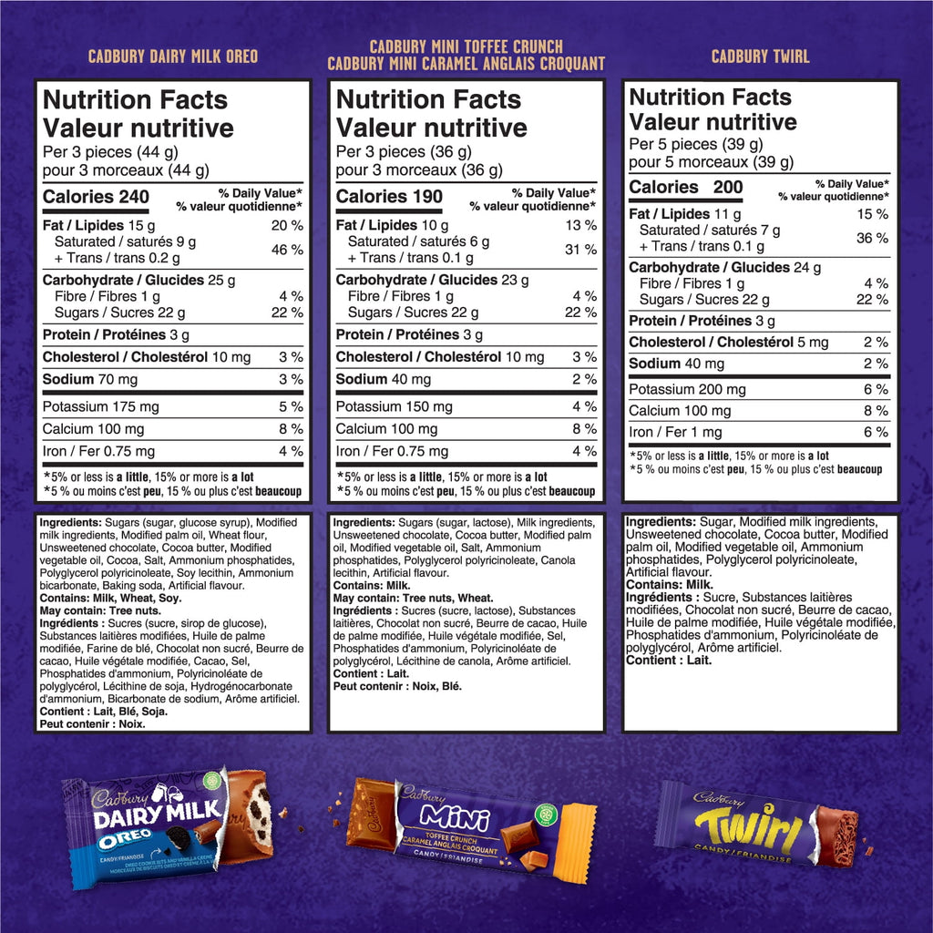 Cadbury Chocolate 90 Fun Treats, Twirl, Mini Toffee Crunch & Oreo Dairy Milk Chocolate Bars, 1kg/2.2 lbs. Box