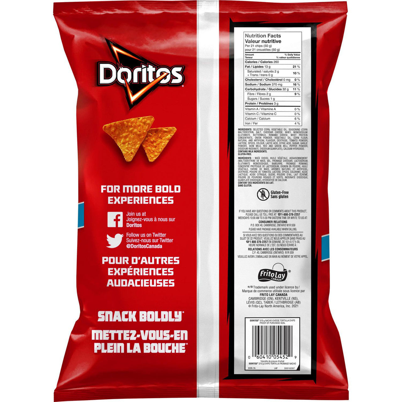 Doritos Nacho Cheese Tortilla Chips, 370g/13.1 oz., Value Size Bag, {Imported from Canada}