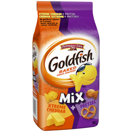 Pepperidge Farm Goldfish Mix Xtreme Cheddar and Pretzel Baked Snack Crackers, 180g/6.3 oz., Bag, {Imported from Canada}