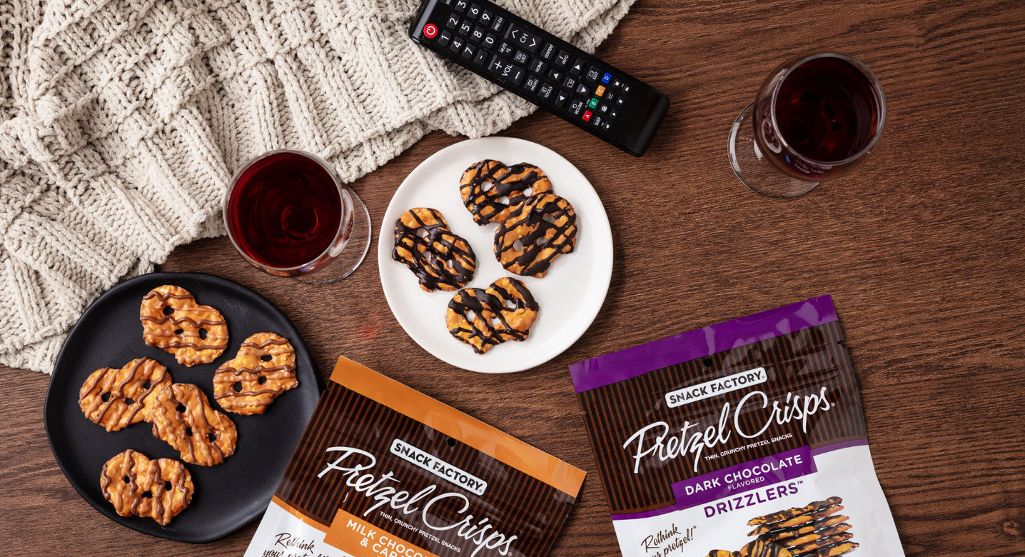 Snack Factory Milk Chocolate & Caramel Pretzel Crisps Drizzlers, 155g/5.5 oz., Bag