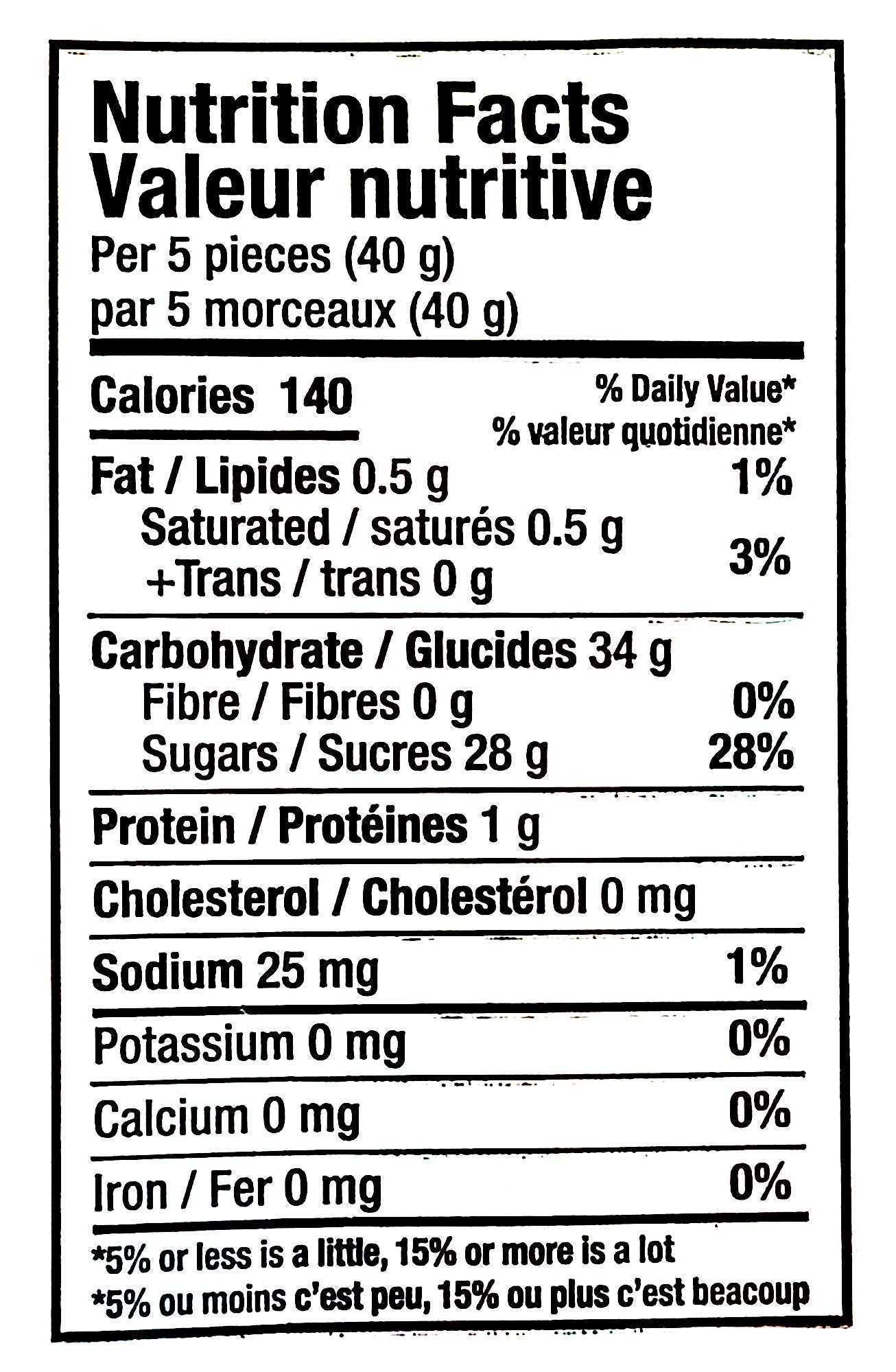 Huer Sour Rainbow Creme Whips Gummy Candy, 70g/2.5 oz., nutrition facts label.