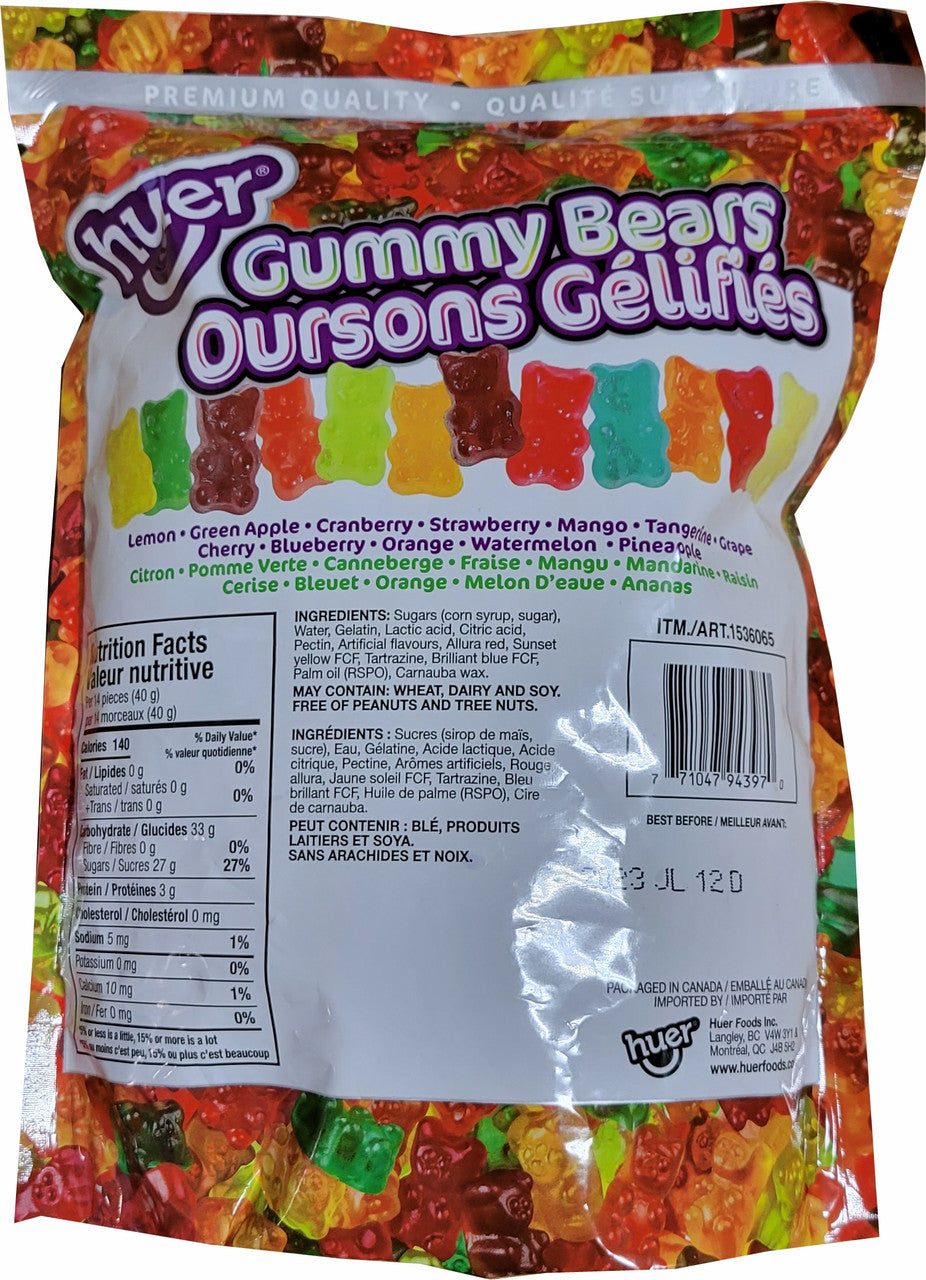 Huer Gummy Bears, 12 Flavors, 1050g/2.3lbs., Bag, {Imported from Canada}