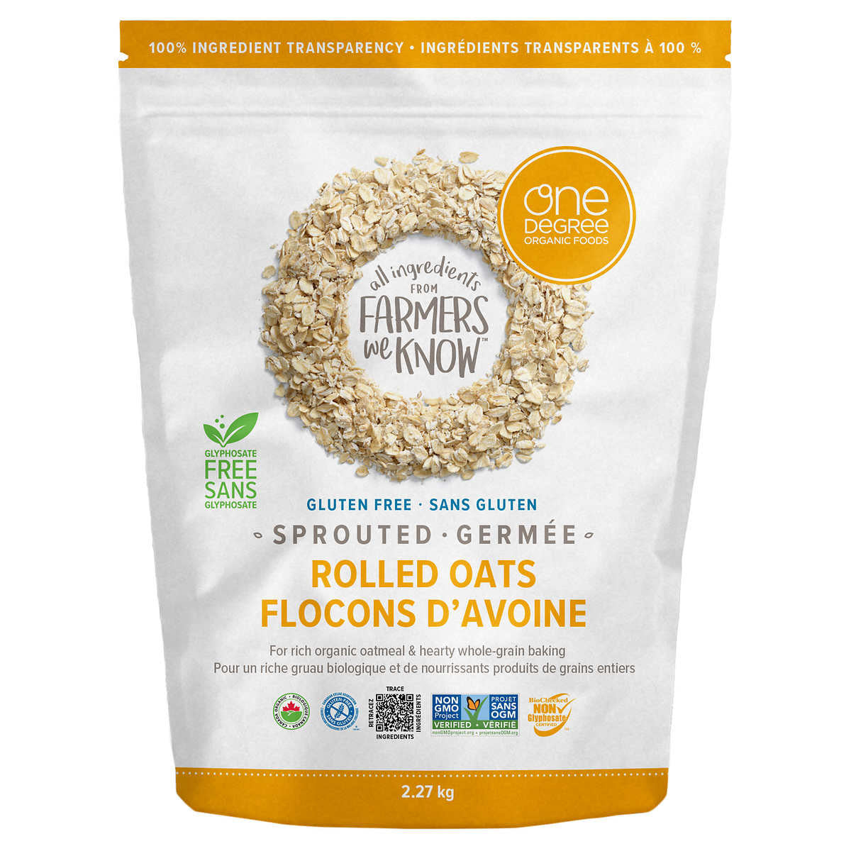 One Degree Organic Foods, Gluten Free Sprouted Rolled Oats, 2.27kg/5 lbs. {Imported from Canada}