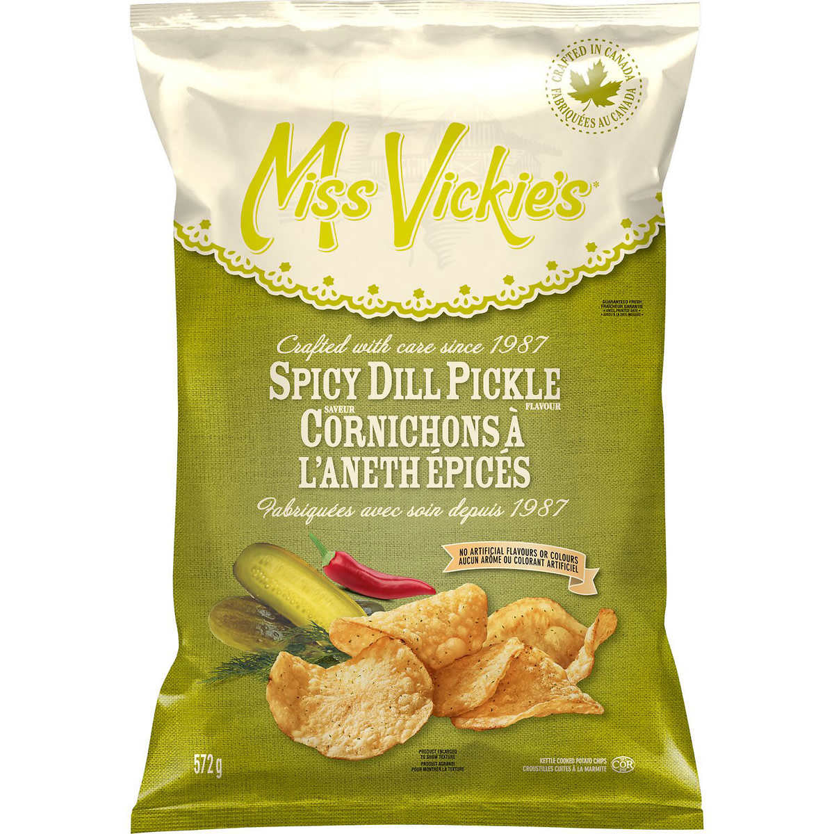 Miss Vickie's Kettle Cooked Spicy Dill Pickle Potato Chips 572g/1.25 lbs. {Imported from Canada}