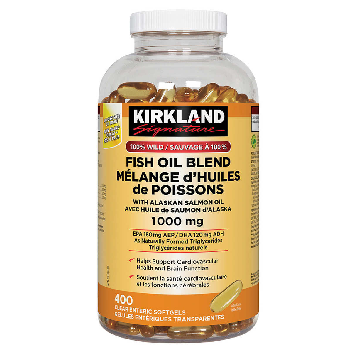Kirkland Signature 100% Wild Fish Oil Blend with Alaskan Salmon Oil, 1000mg, 400 Softgels {Imported from Canada}