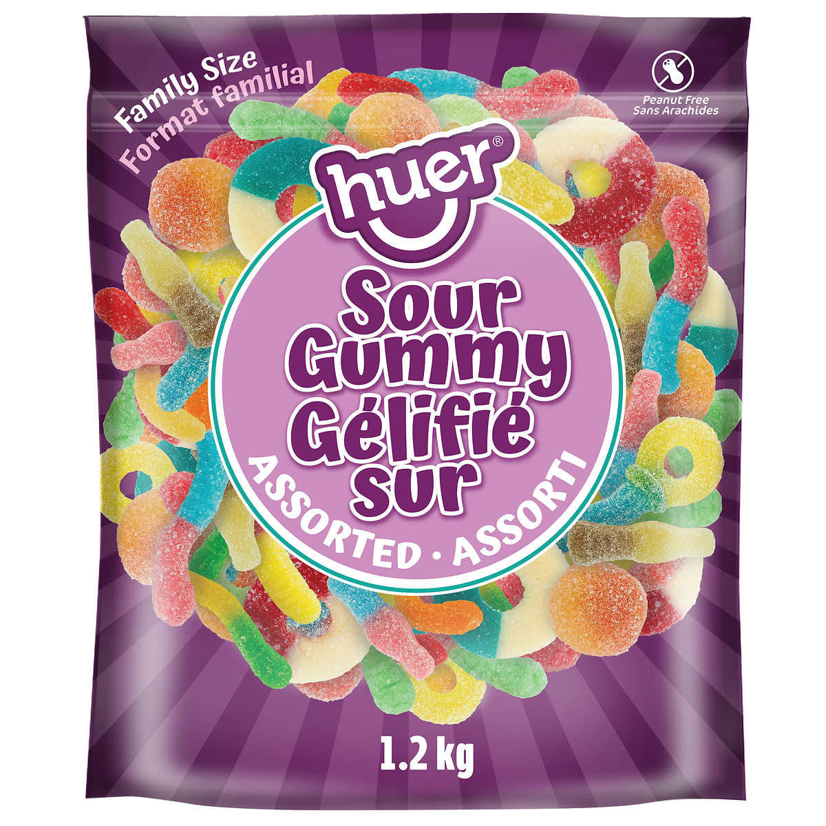 Huer Assorted Sour Gummy Candy, Family Size, 1.2kg/2.6 LB., Bag, {Imported from Canada}