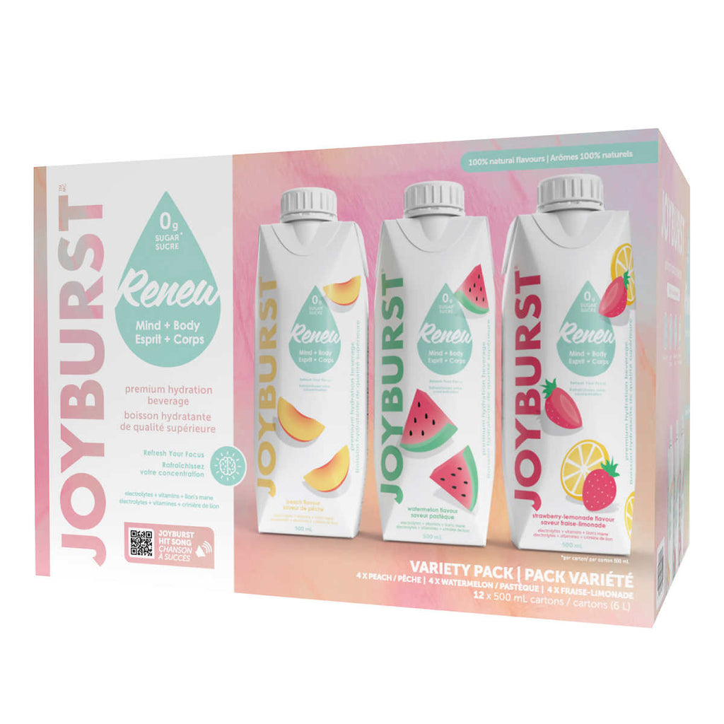 Joyburst Renew Premium Hydration Beverage, Variety Pack, 12 x 500mL/17.5 oz. Cans {Imported from Canada}